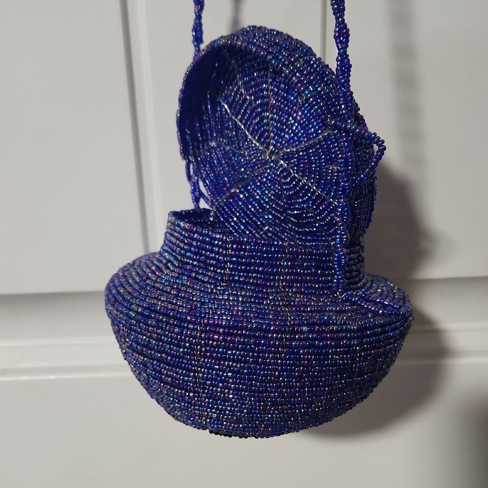 Vintage Iridescent Blue & Purple Glass Beaded Handbag Or Shoulder Bag